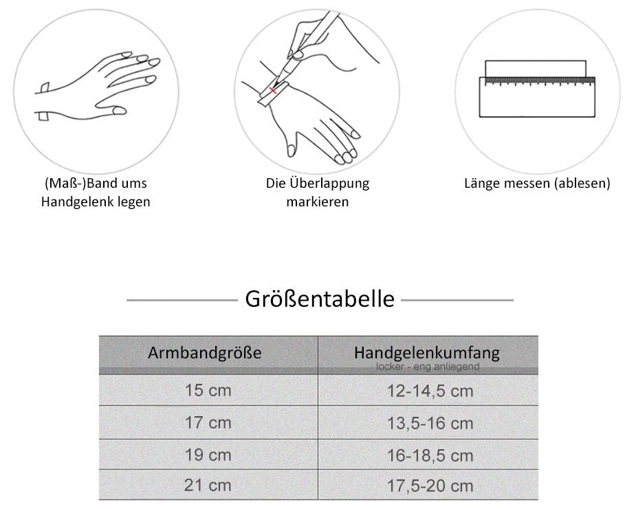 Personalisierbares Echtleder-Armband "Familie" - Größentabelle - Lebensfreuden