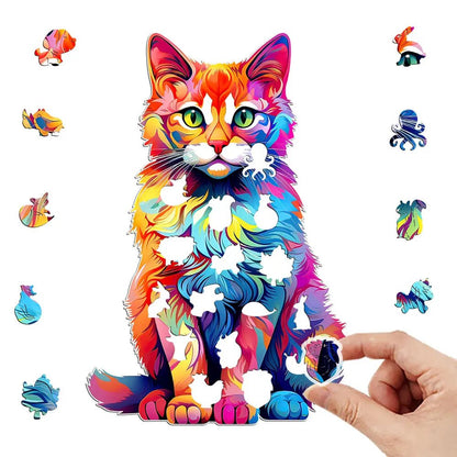 Lebensfreuden - Holzpuzzle 'Kater Kunterbunt' - mit einzigartigen Puzzleteilen